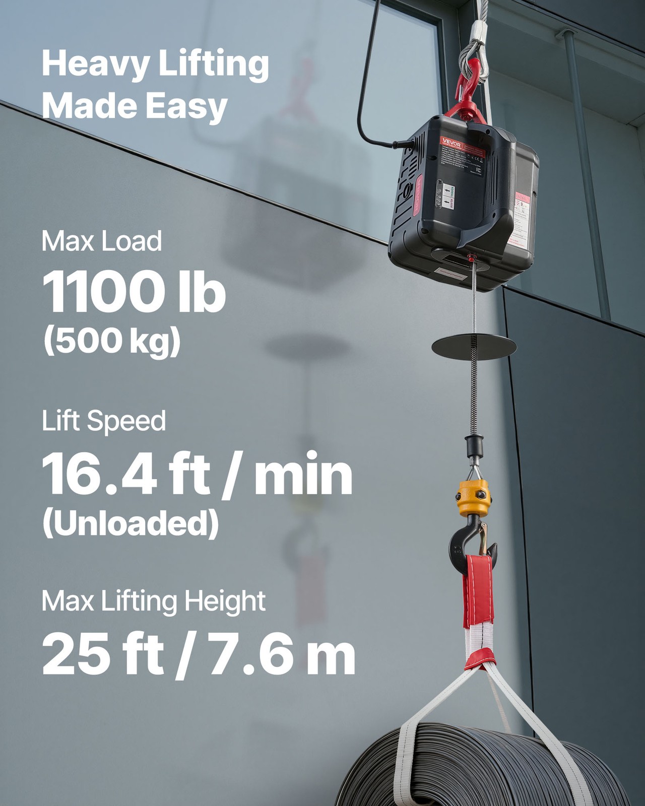 VEVOR 2-in-1 Electric Hoist Winch 1100 lbs Manual Wireless Remote Control