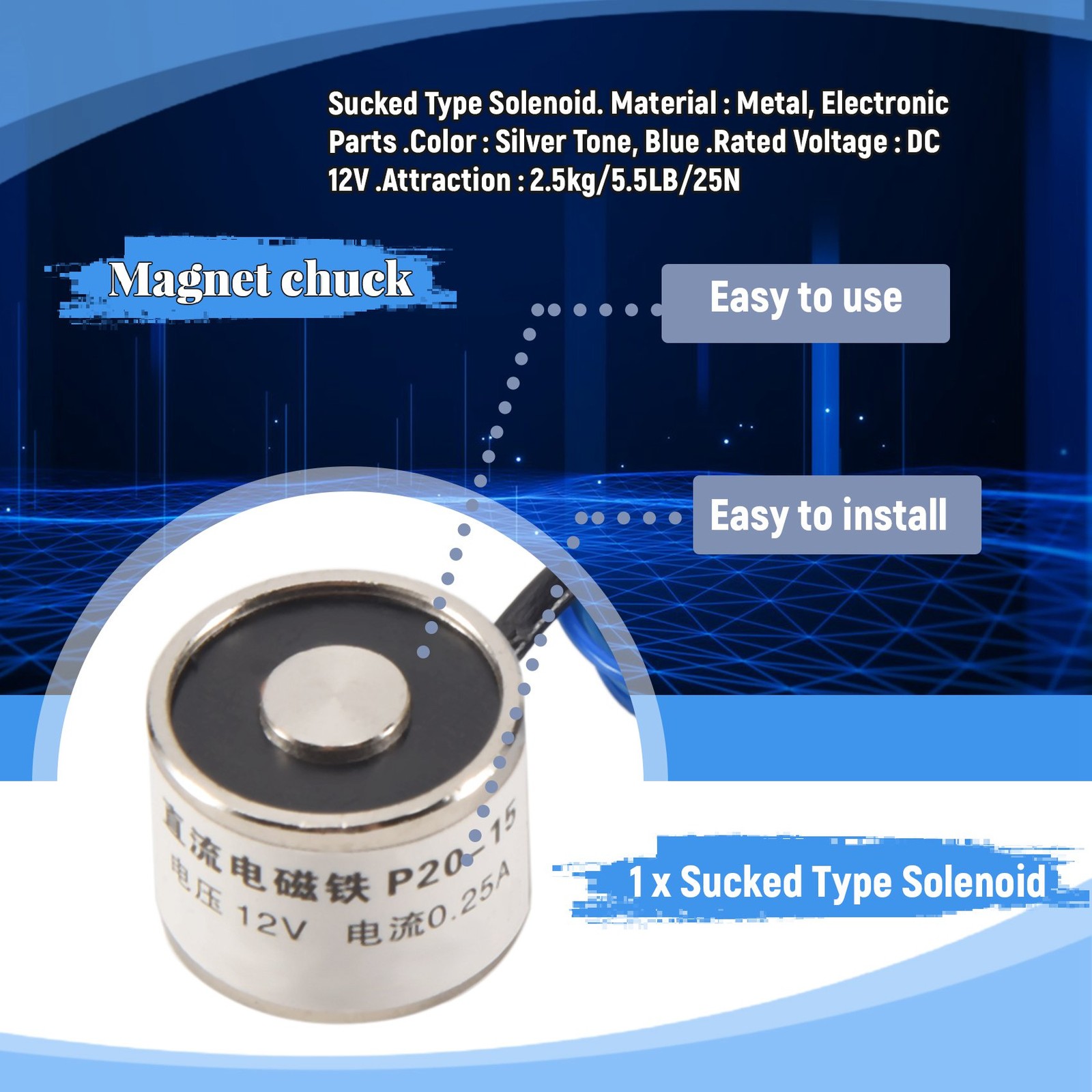 Sucked Electric Lifting Magnet Electromagnet 12VDC 2.5Kg 5.5LB 20x15mm O6Y17204