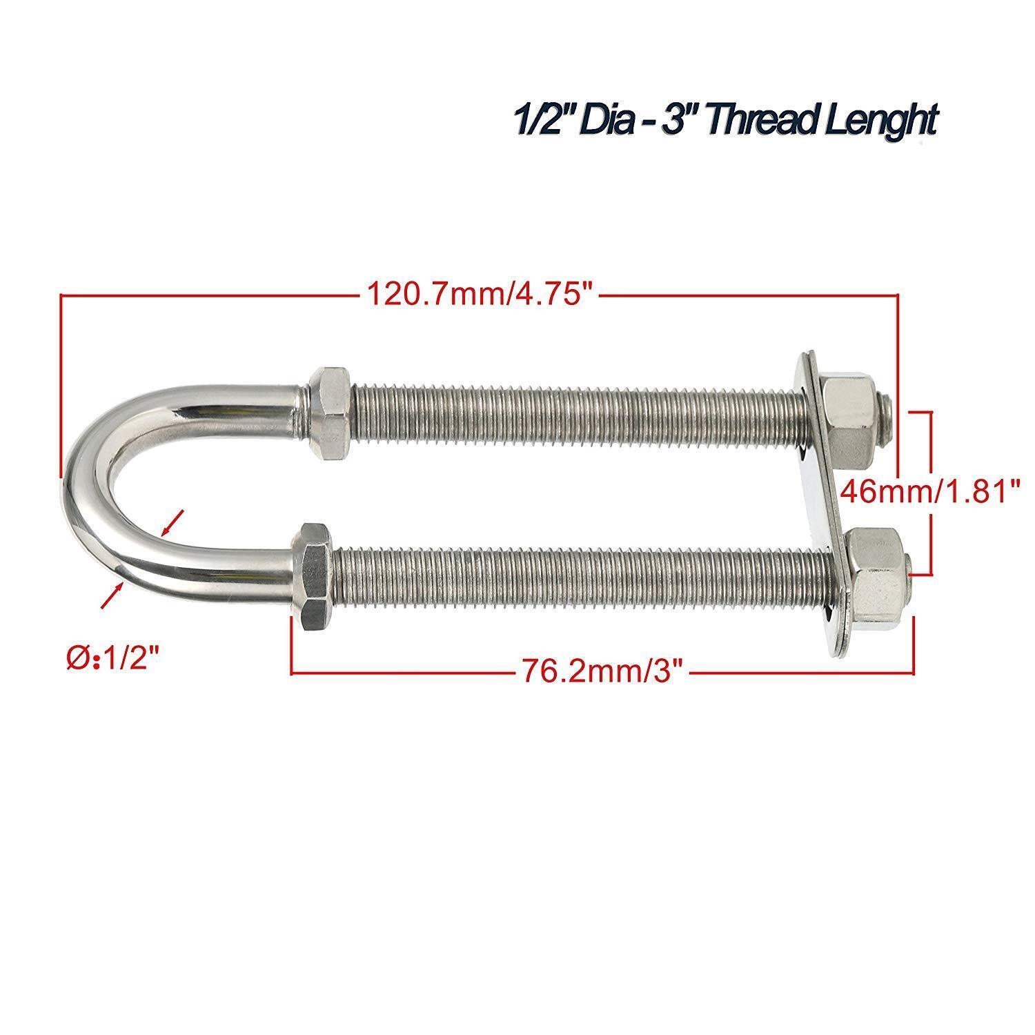 7 Sizes Available 2PCS Stainless Steel Marine Boat Stern Bow Eye Tie Down U Bolt