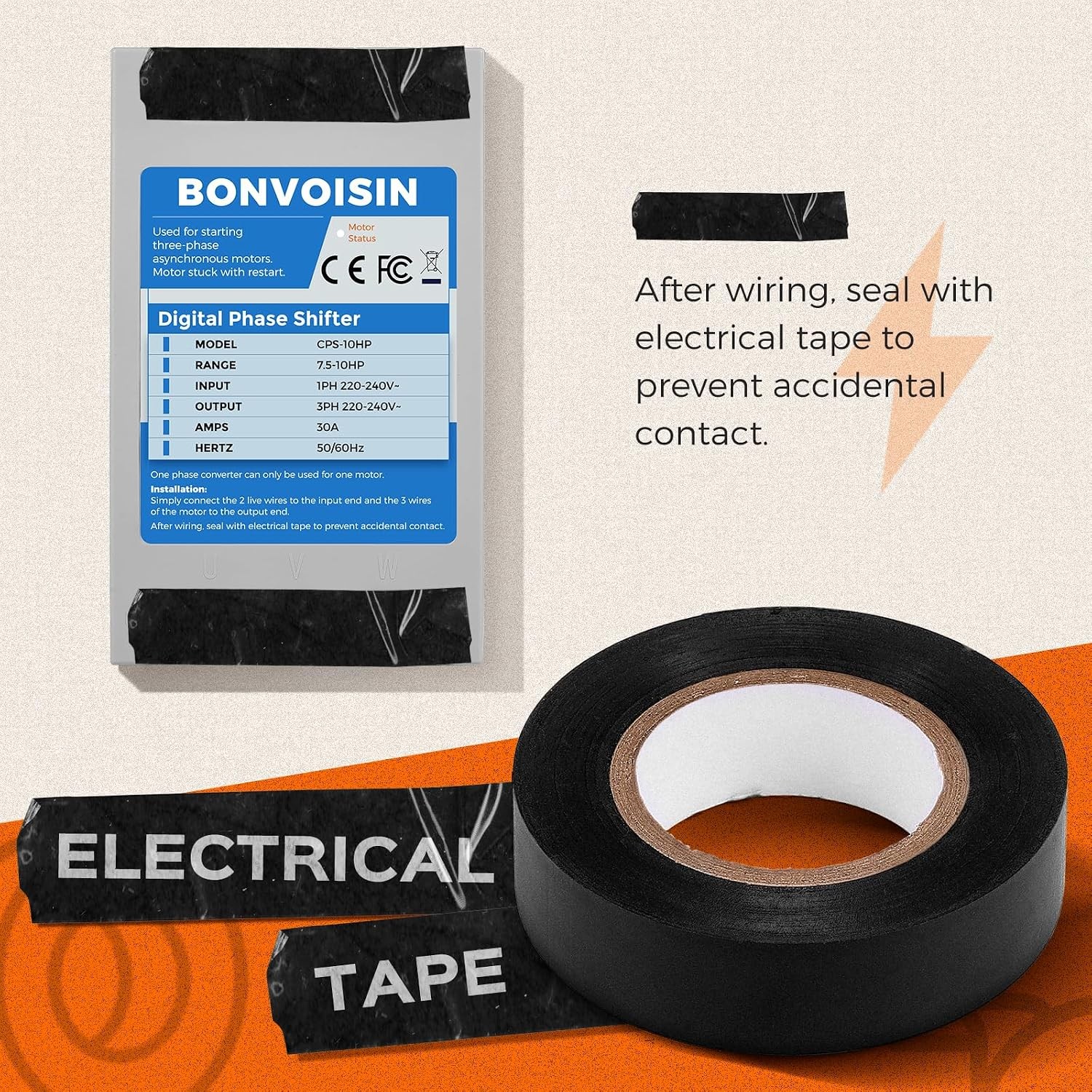 Bonvoisin 10HP 7.5kW Single Phase to 3 Phase Converter 30A 220V-240V Digital