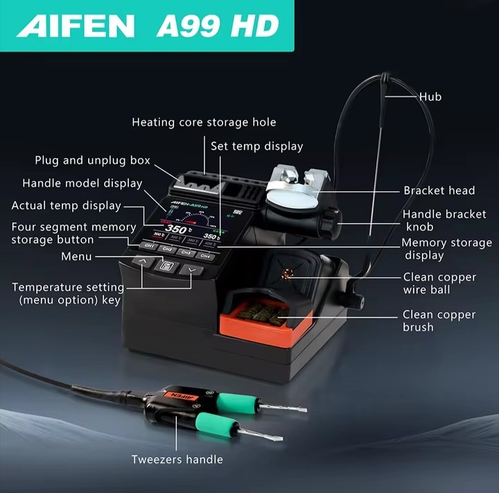AIFEN–A99 HD Precision Tweezers With 210/245 Soldering Station FULL SET