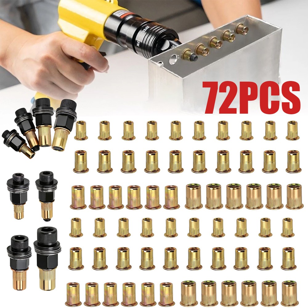 72Pcs Manual Rivet Nut Gun Kit For M6- M12 Threaded Insert Tool Automotive DIY