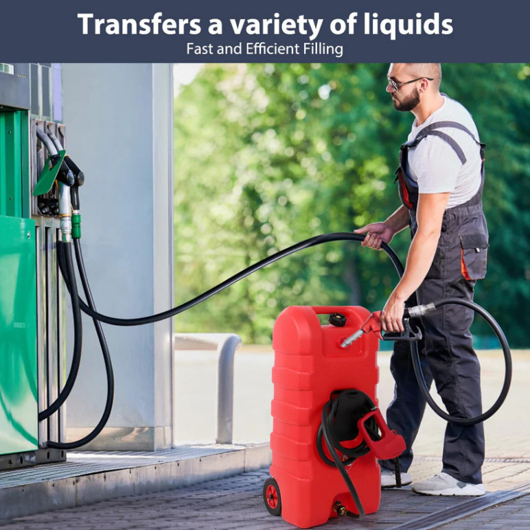 15 Gallon Fuel Caddy Portable Gas Storage Tank Container with Hand Pump W/Wheel