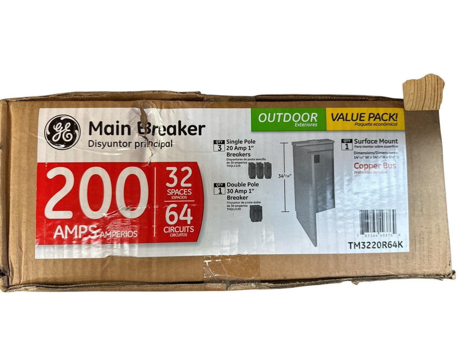 GE 200 Amp Main Breaker 32-Spaces 64-Circuits Outdoor Contractor Kit TM3220R64K