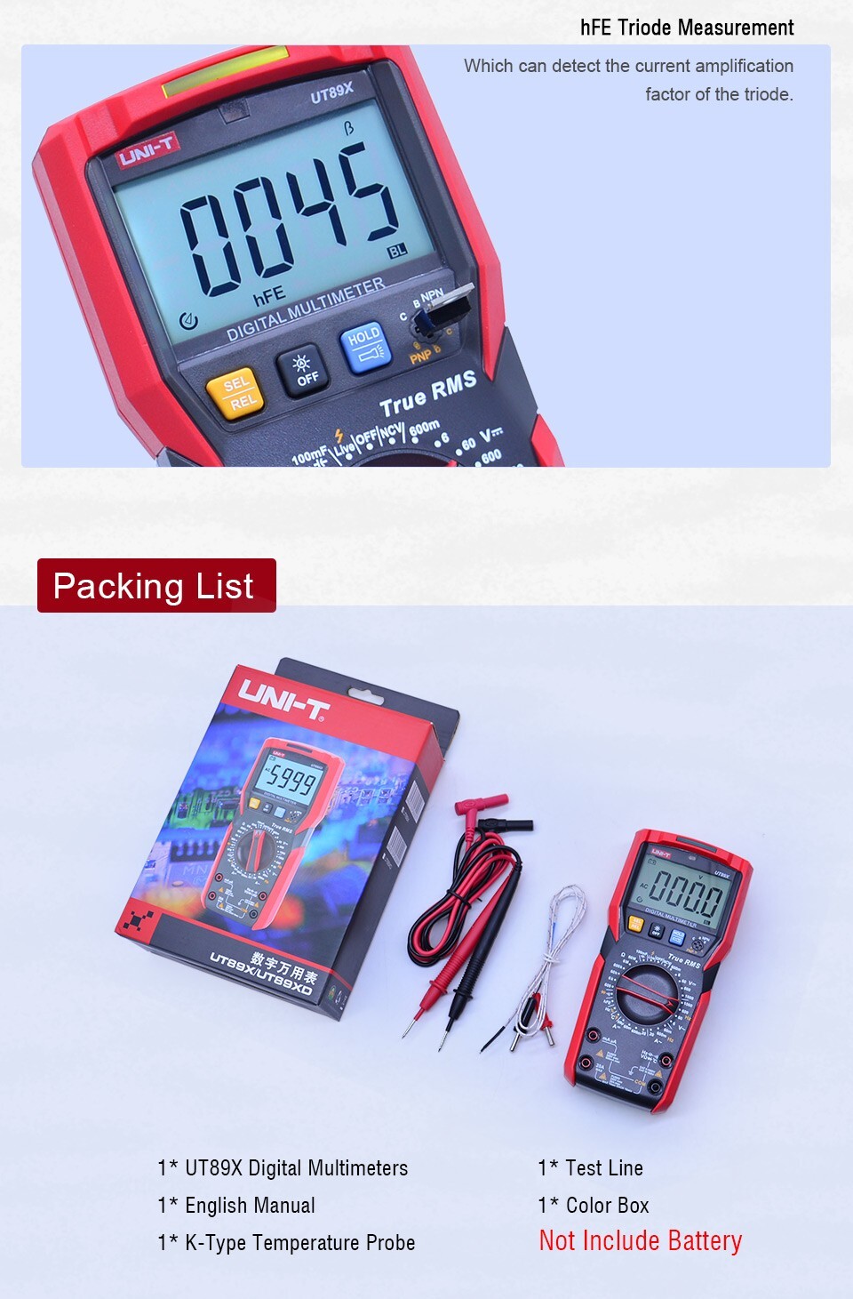 UNI-T TRMS Digital Multimeter AC DC Voltmeter Ammeter Ohmmeter Temp Cap NCV Test