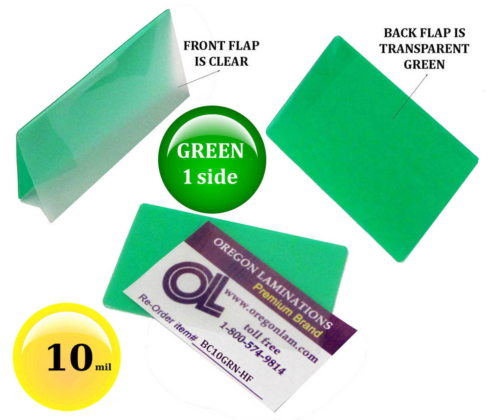 500/pack 10 Mil Green 1 side Business Card Hot Laminating Pouches 2-1/4 x 3-3/4