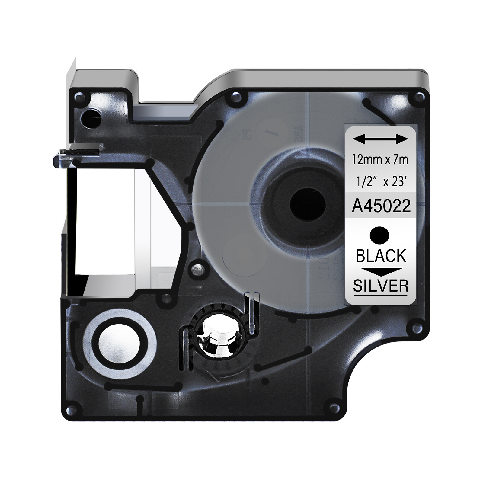4PK 12mm Black on Silver DYMO D1 45022 LabelManager 100 200 300 Label Tape 0.47″
