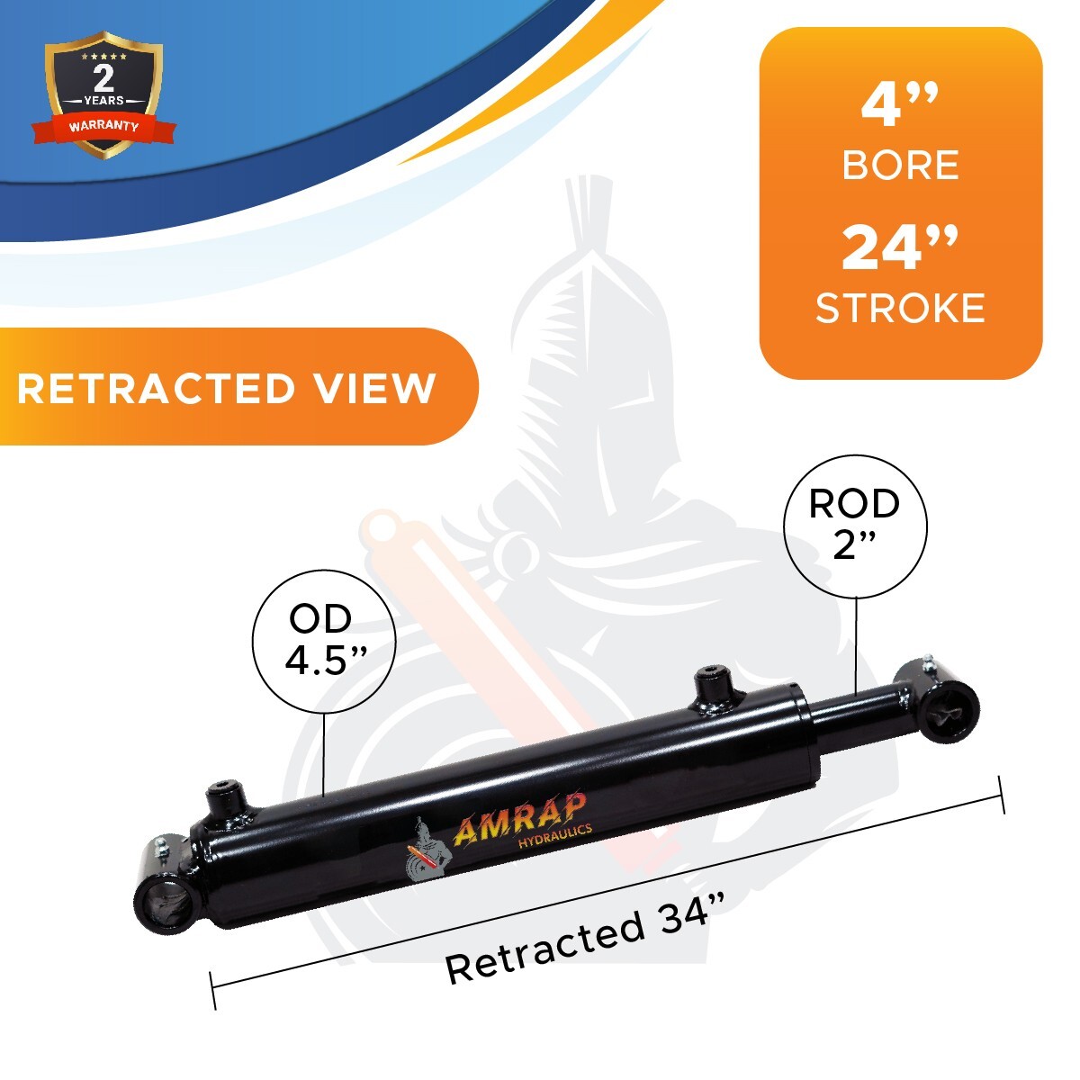 4×24 Hydraulic Cylinder 4″ Bore 24″ Stroke Welded Cross Tube Double Acting (New)