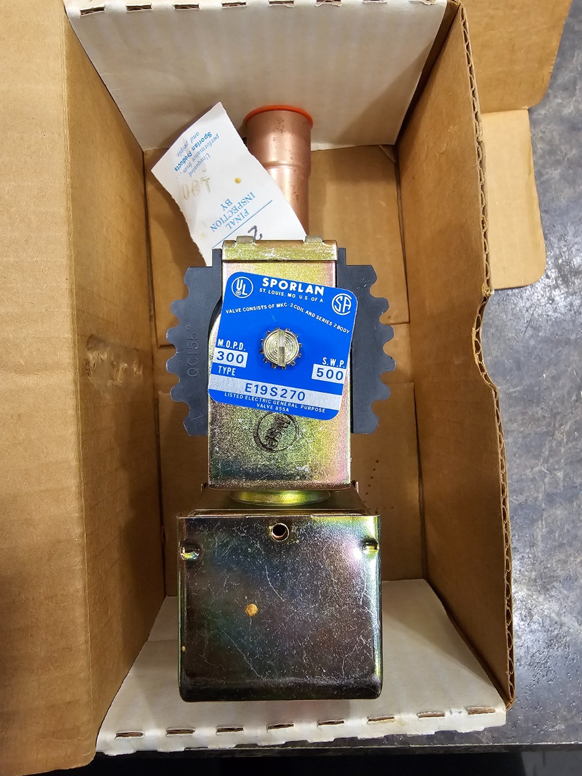 Sporlan E19S270 – Refrigerant Solenoid Valve – New – Coil Included – Solder