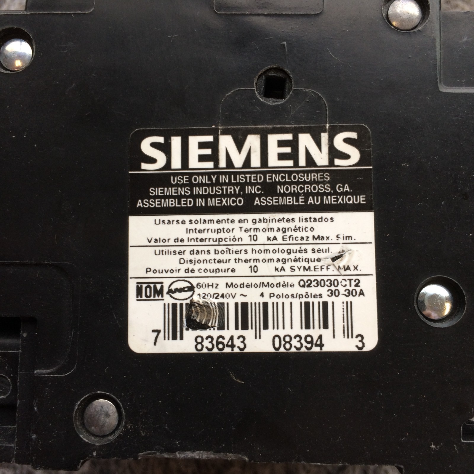 Lot of 2 SIEMENS Q23030CT2NC Q23030CT2 QUAD CIRCUIT BREAKER 2P30A/2P30A NOS