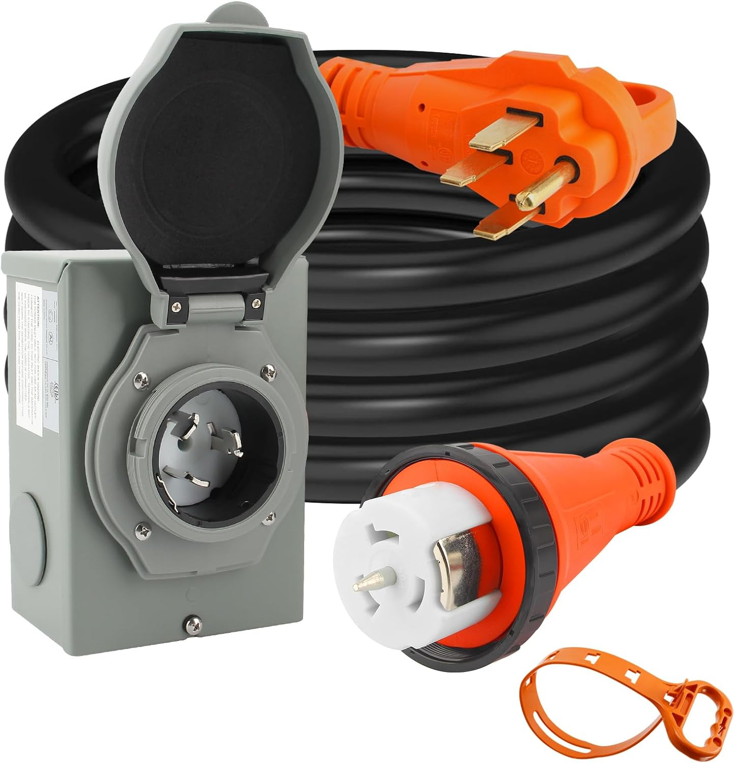 15FT 50 Amp Generator Cord & Power Inlet Box, NEMA 14-50P, ETL Listed