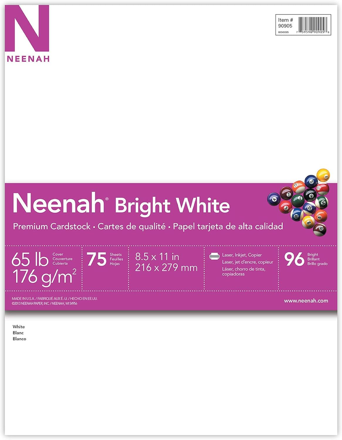 White 75 Sheets Bright White Cardstock, 8.5″ X 11″, 65 Lb/176 Gsm, White