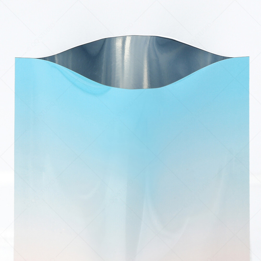 Multi-Size Glossy Gradient Pink+Blue Foil Mylar Open Top Pouch Bag w/ Tear Notch