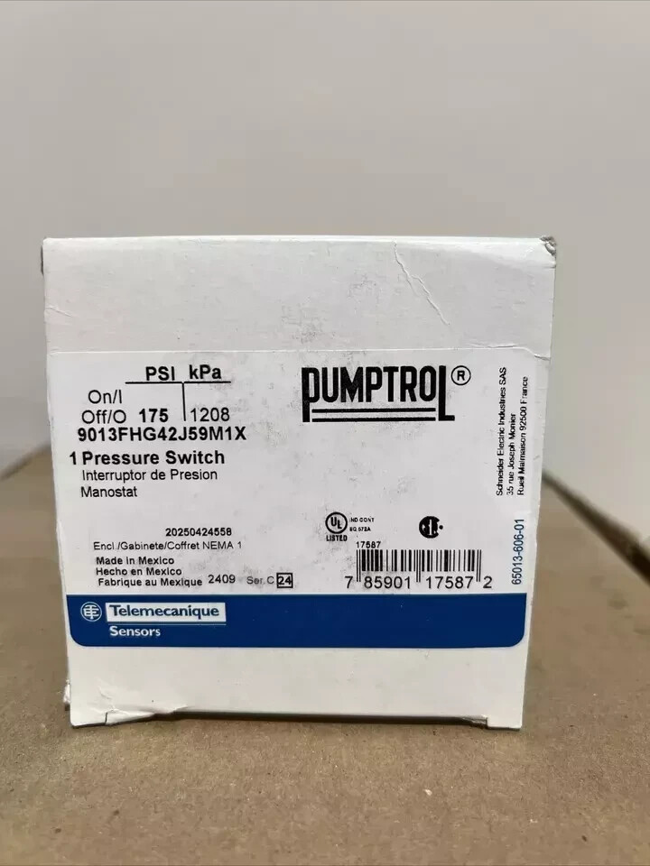 SquareD 135-175 PSI Air Compressor Pressure Switch Control Valve 9013FHG42J59M1X