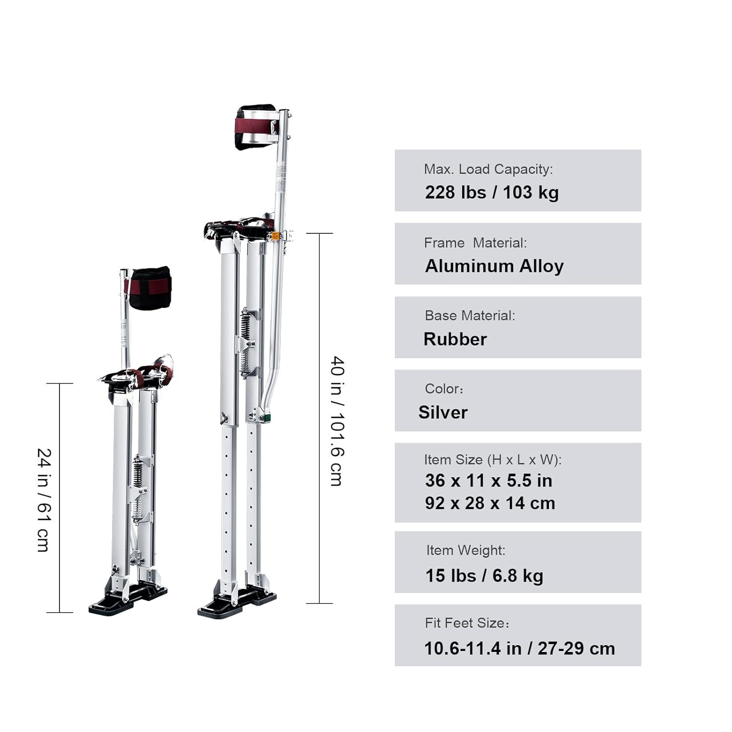 Zancos De Yeso Aluminio 24-40 Pulgadas Drywall Stilts Ajustable Dura Para Pintar