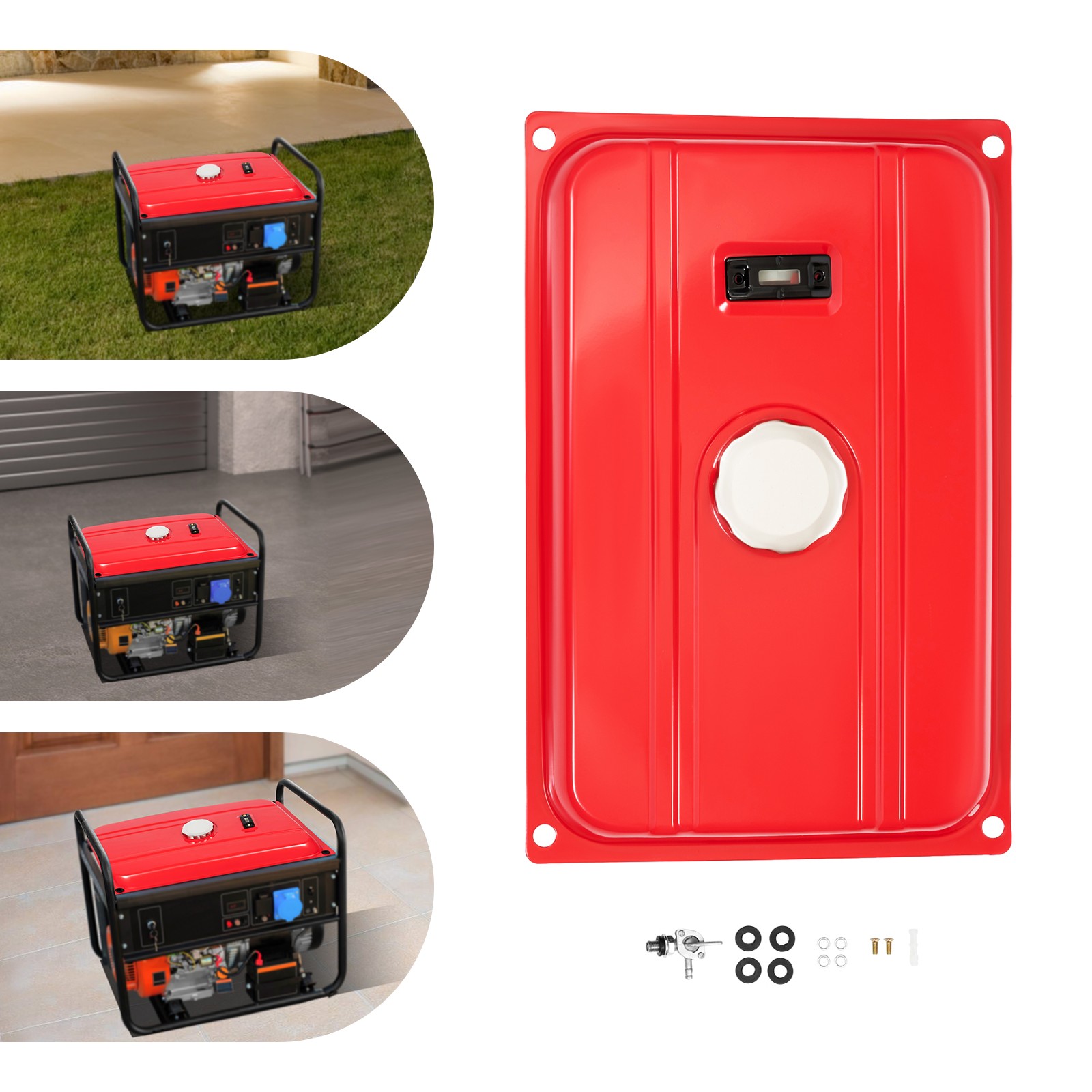 4 Gal Universal Generator Gas Fuel Tank w/ Chrome Cap Gauge Petcock Valve Red
