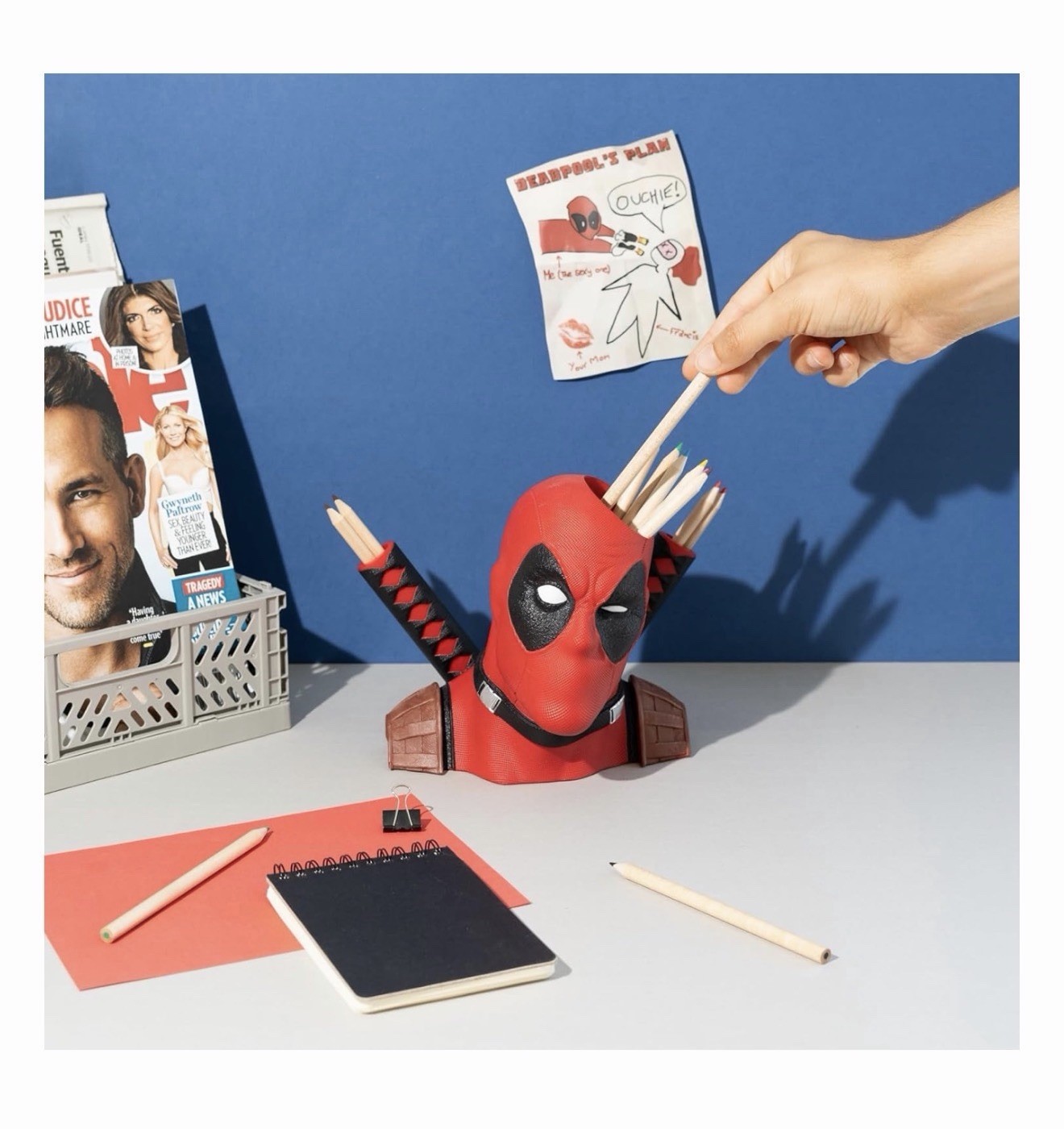 Marvel Deadpool 3D Pen Holder Pen Pot Pencil Pot Holder Desk Organiser – New