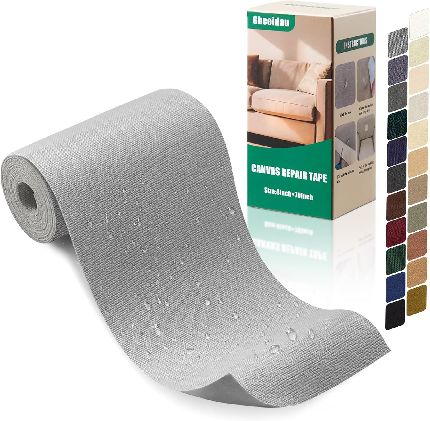 Canvas Repair Tape 4×70 Inch Waterproof Self-Adhesive Fabric Repair Patch for Re