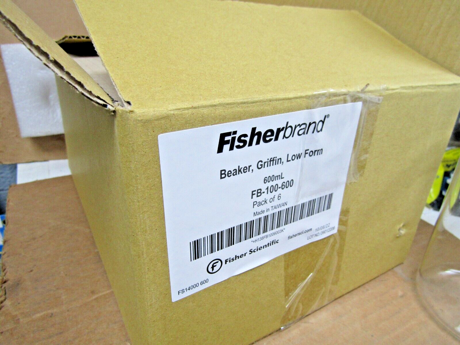 🔥6) NEW FISHERBRAND FB-100-600 600ml BEAKER GRIFFIN LOW FORM W/ SPOUT BOX OF 6
