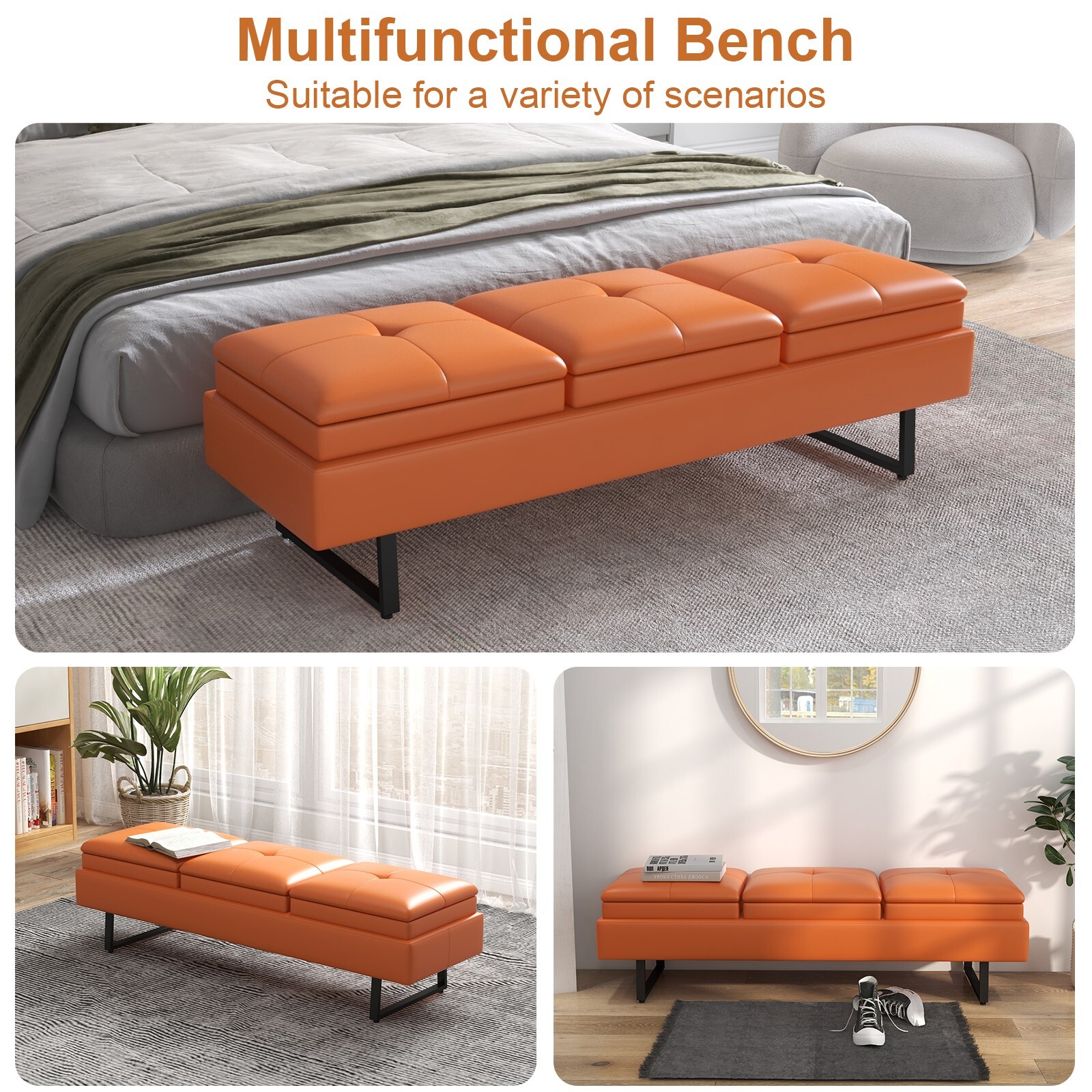3-Seat Reception Bench with Thickened Cushion Waiting Room Office Furniture
