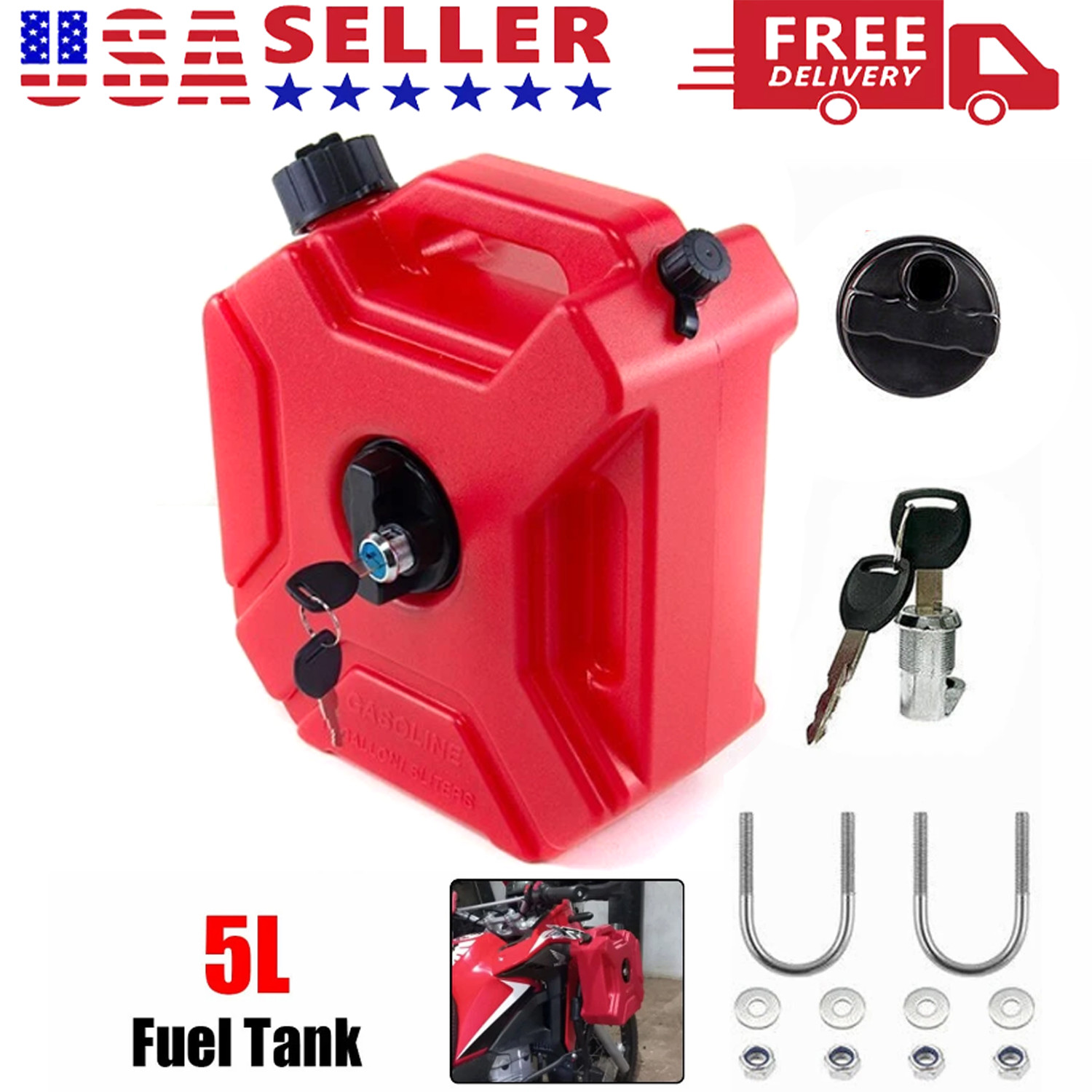 2Pack Portable 5L Gas Fuel Tank Petrol Storage Can For ATV UTV Motorcycle Car