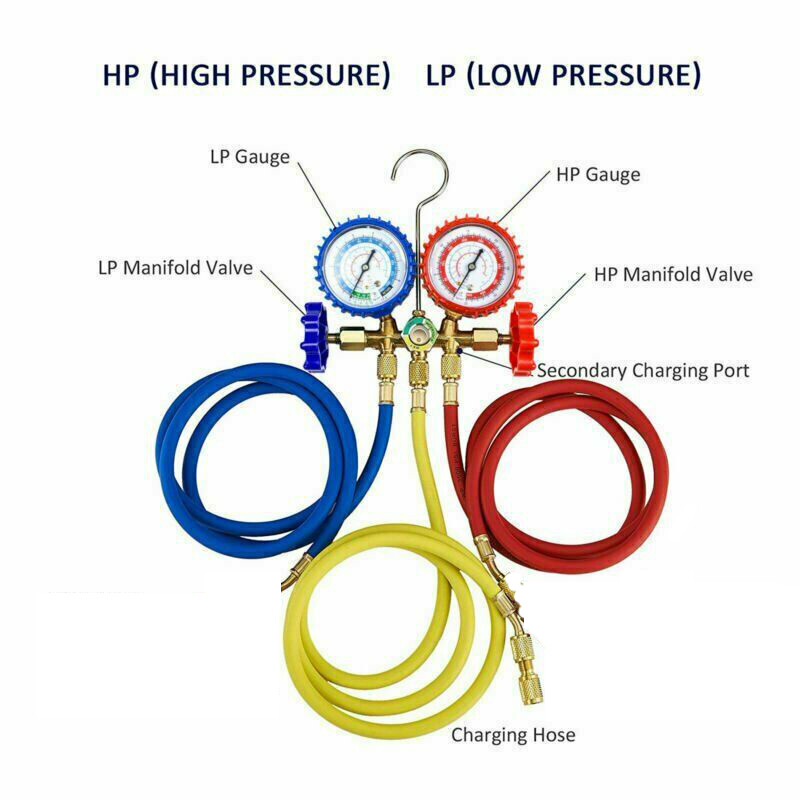 HVAC A/C Car Air Conditioning Refrigerant Recharge Measuring Hose Gas Gauge Kit