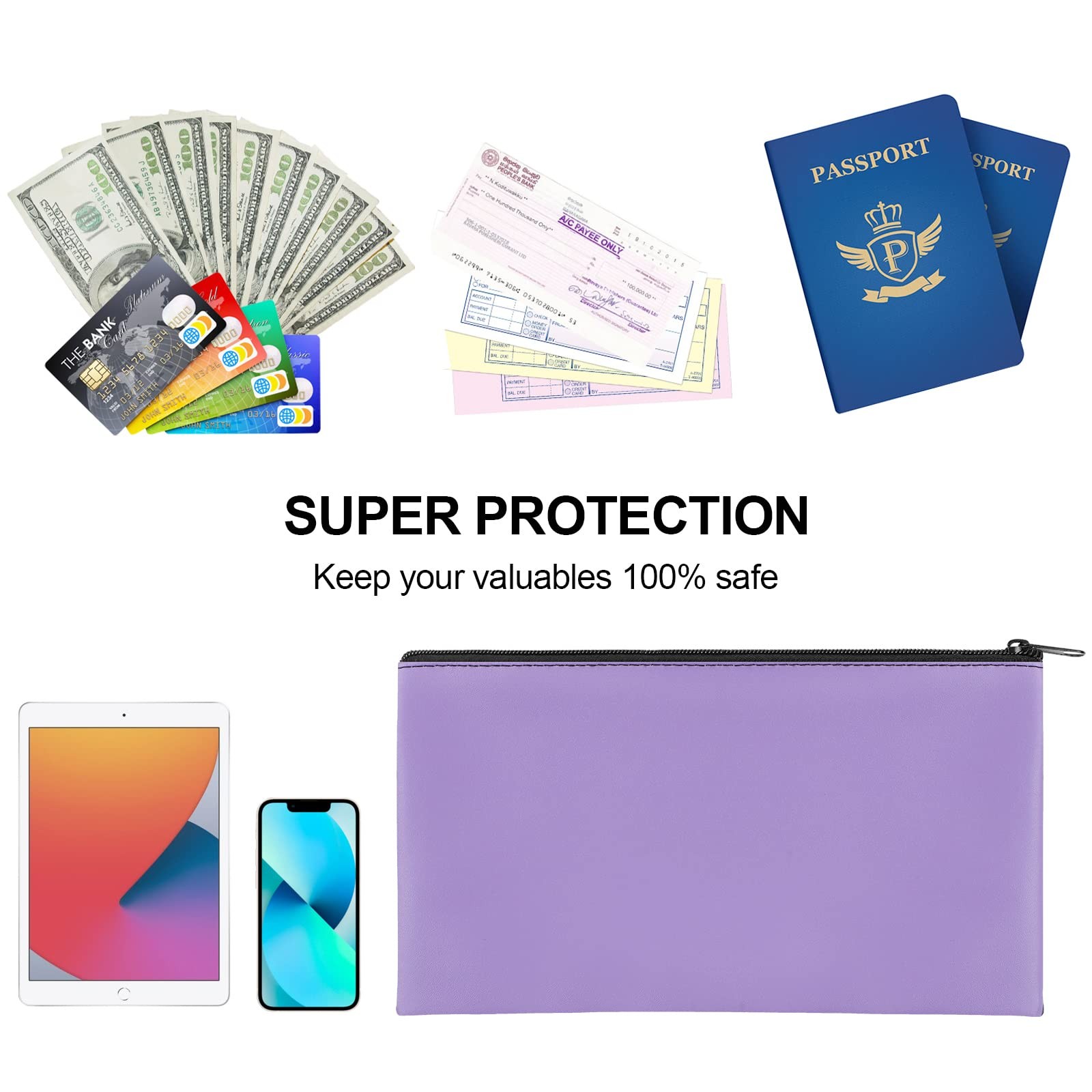 2 Pieces Money Bags with Zipper, 11×6.1 inch Pouch, 2 Pieces, Purple