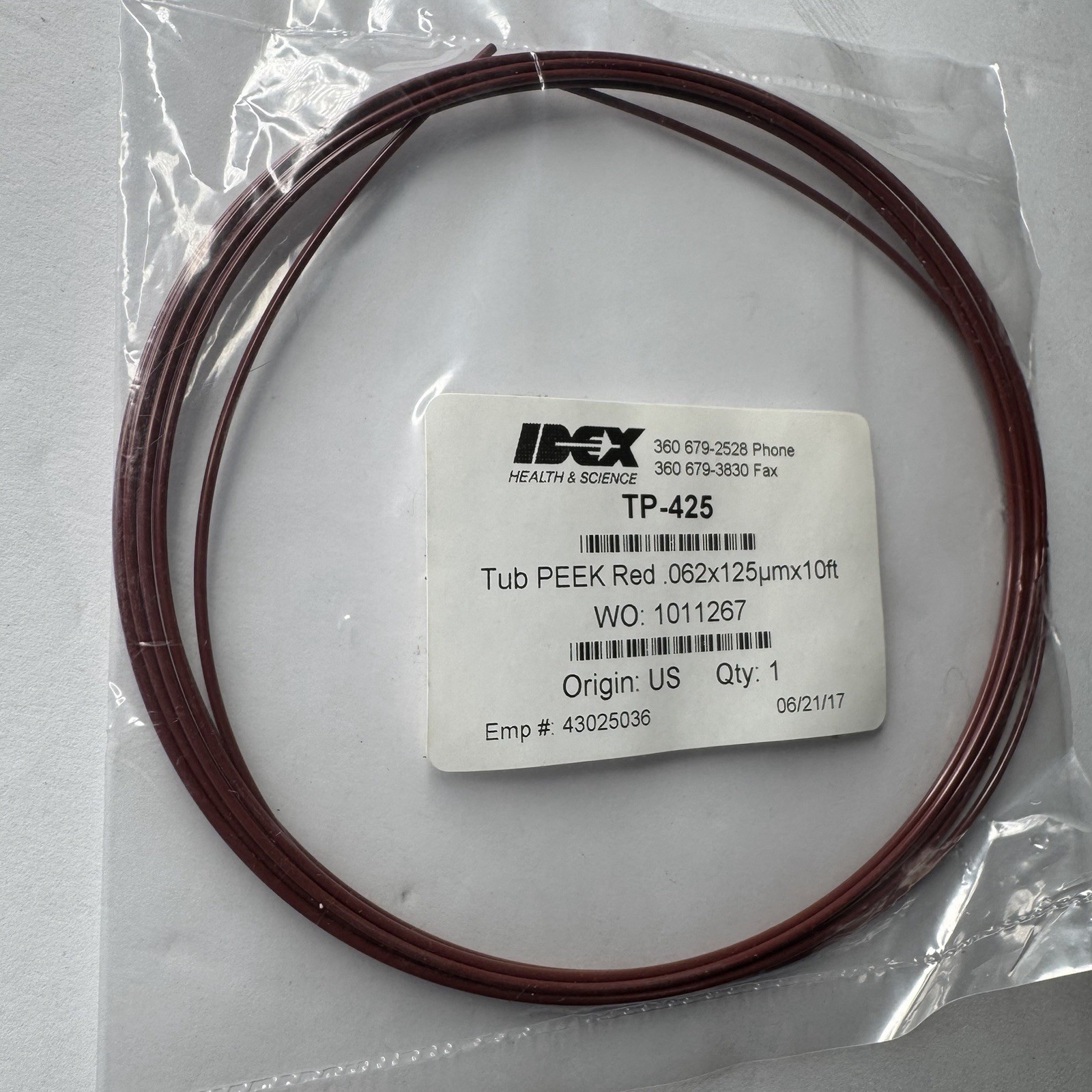 IDEX Health & Science TP-425 Red PEEK Tubing .062 x .125 10ft HPLC LC