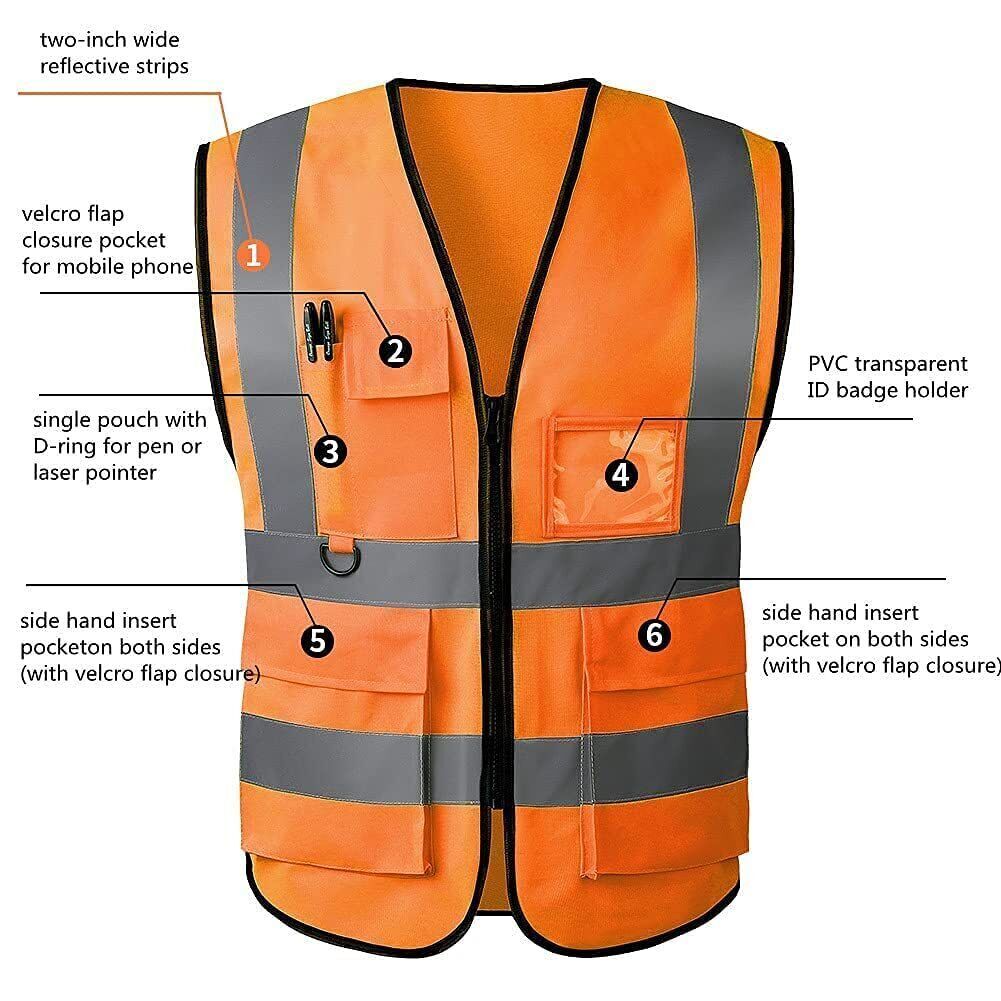 5 Pockets Safety Vest Reflective Belt Straps W/ High Visibility Stripes Security