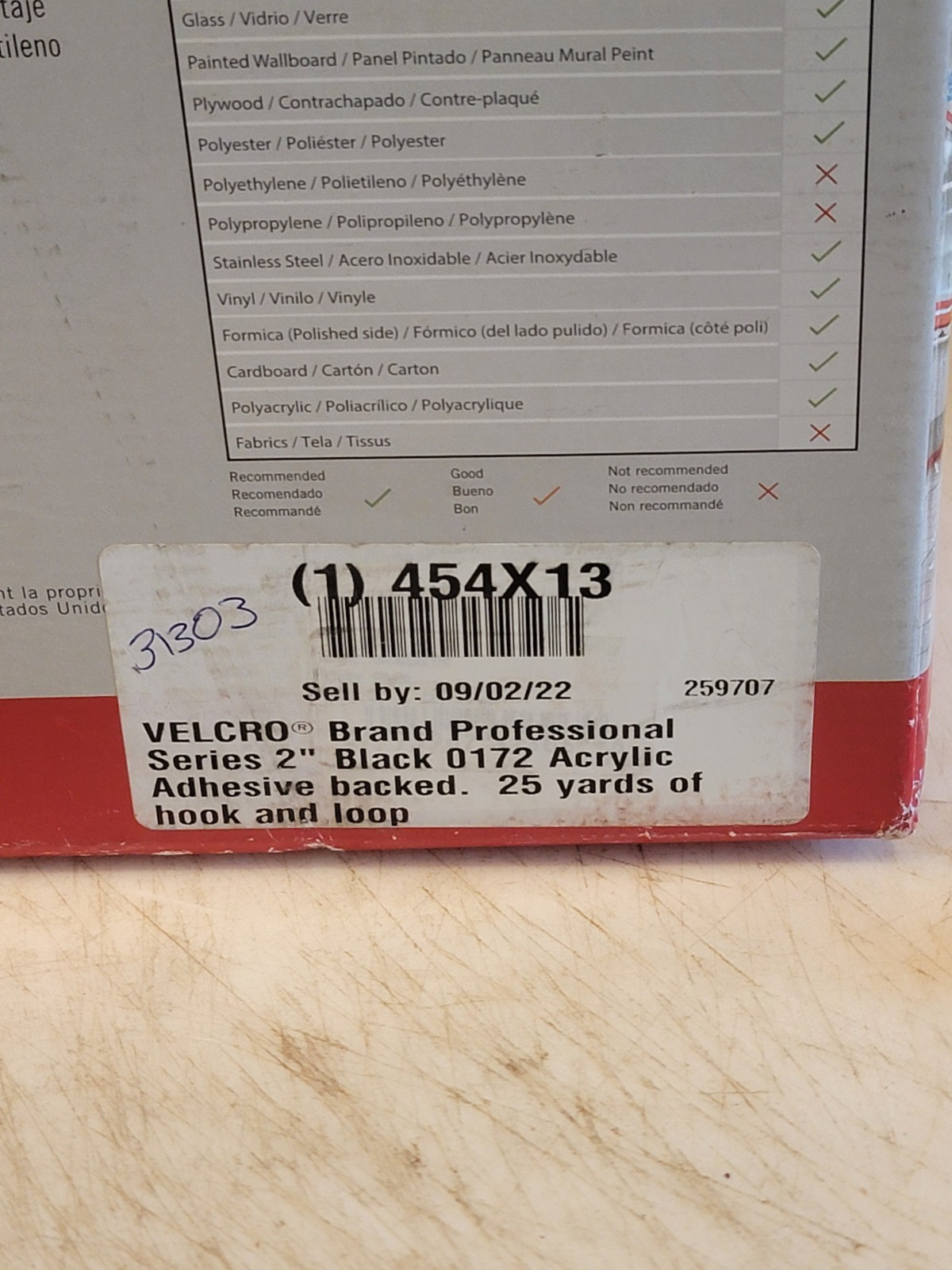 VELCRO BRAND 31303 Hook-and-Loop Fastener, Black, Roll 454X13. FreeShipL48