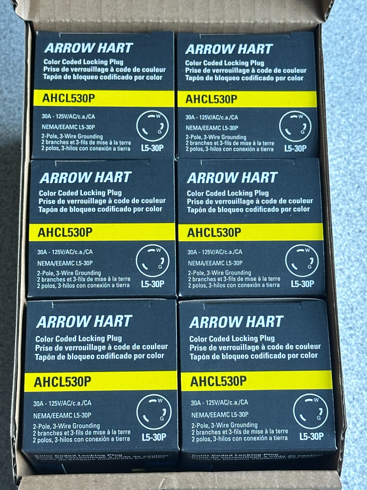 6 NEW Eaton AHCL530P Locking Plug L5-30P 30A 125V Yellow 2 Pole 3 Wire Case Lot