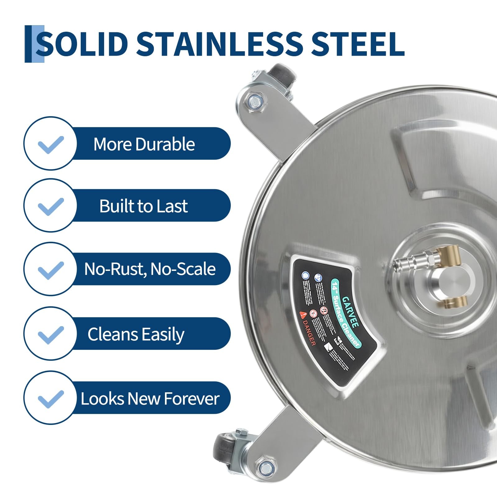14″ Stainless Steel Pressure Washer Surface Cleaner 4 Wheels Driveway 4000PSI