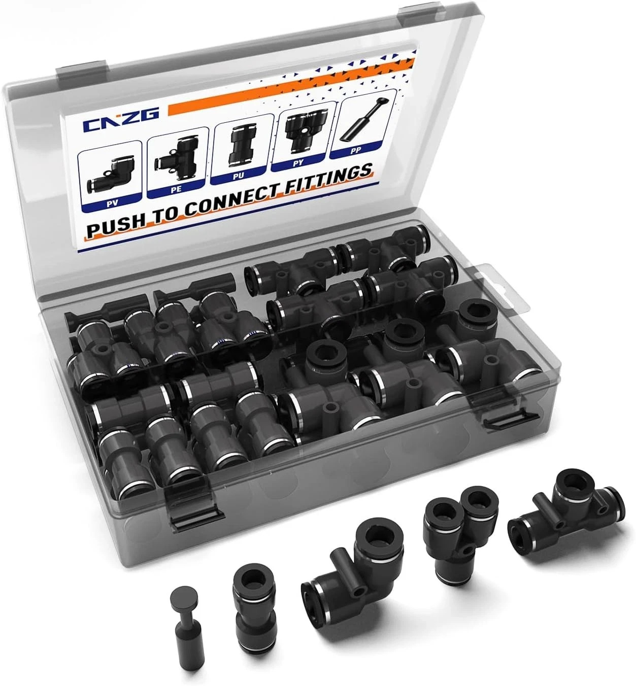 60pcs 5/16 OD 8mm Push to Connect Fittings, 5/16 inch OD Dot Air Line Fitting…