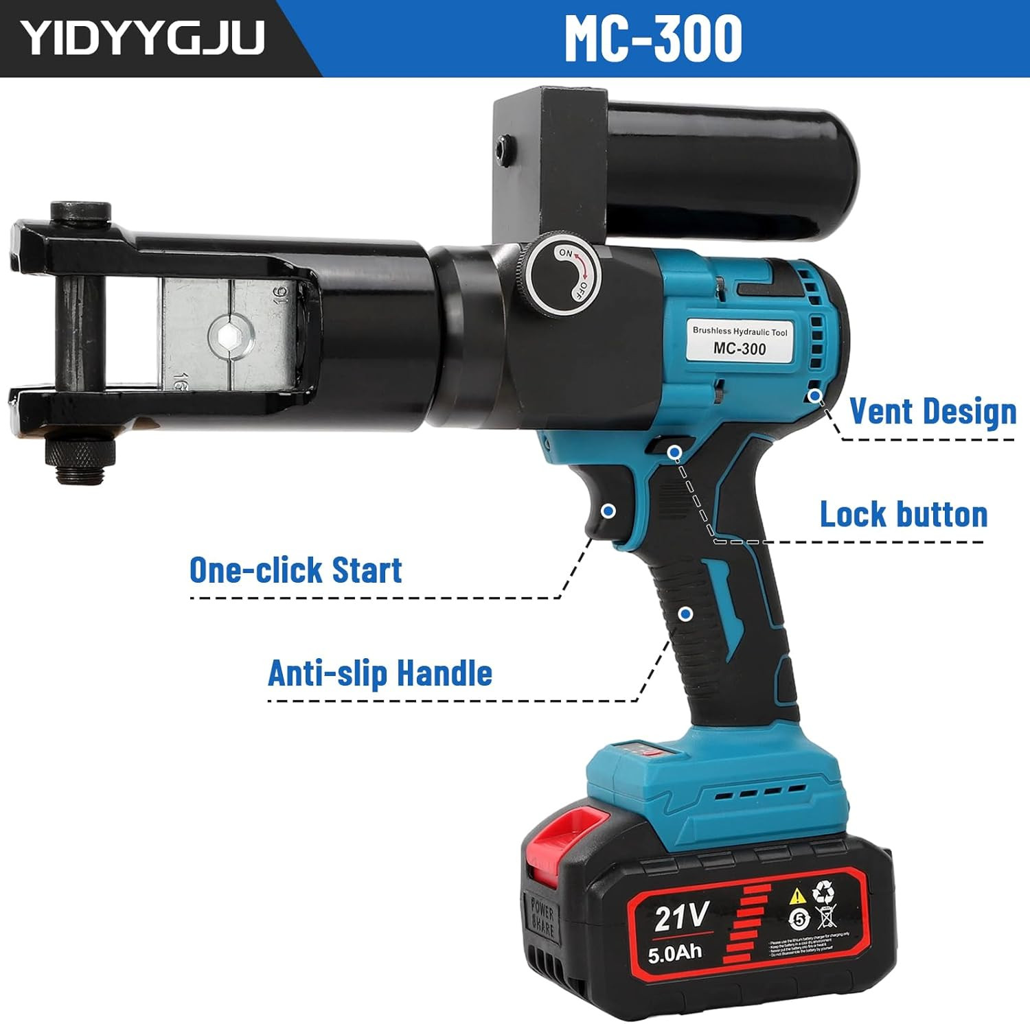 Hydraulic Crimping Tool 80KN Battery Powered 21V 5Ah Lithium-Ion 360° Rotating H
