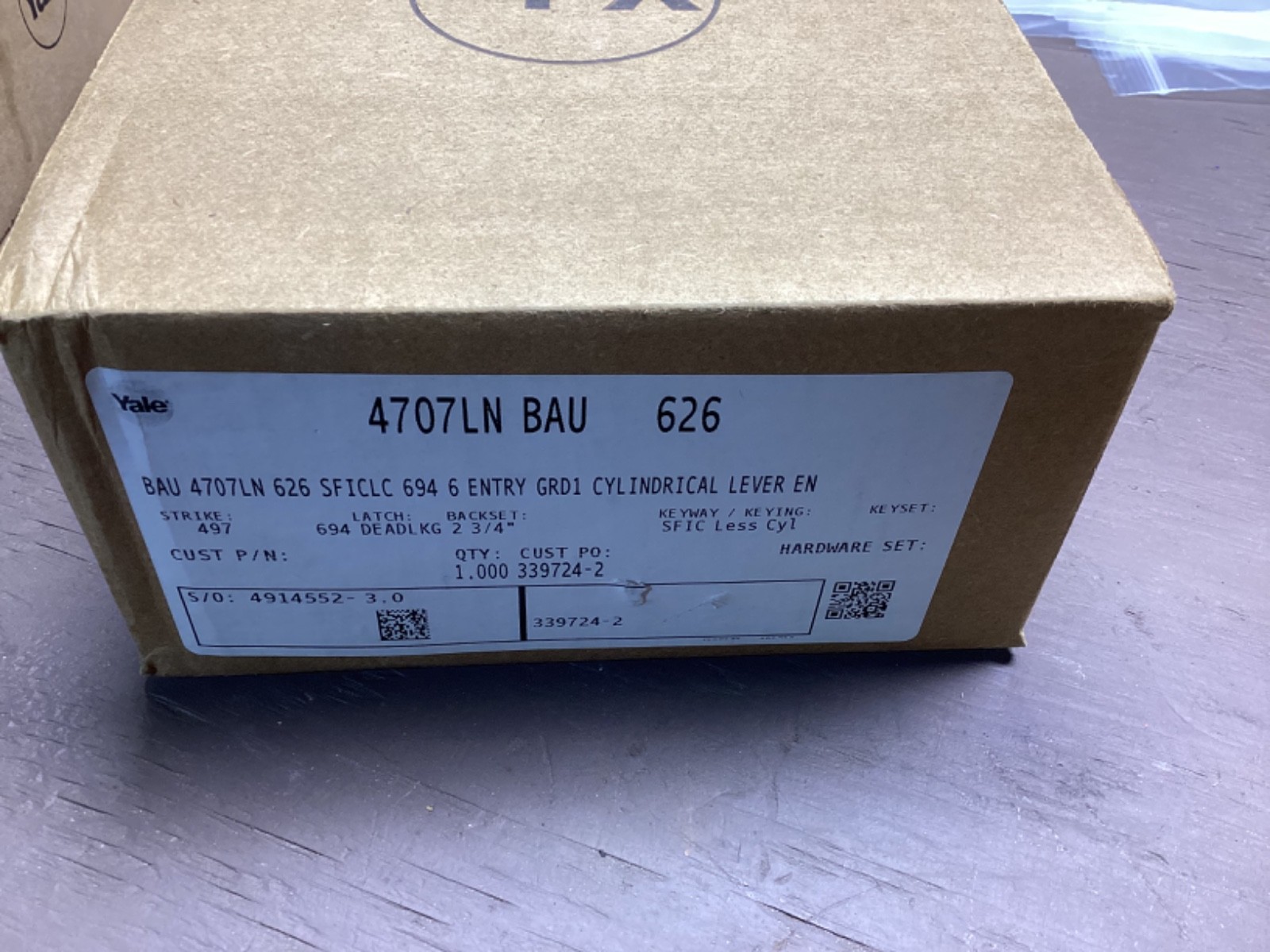 Yale 4707LN BAU SFIC Interchangeable Core Entry Lever Lockset Grade 1 NEW in BOX