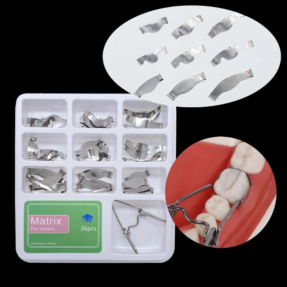 20 Pcs/Pack Dental Saddle Matrix Band Contoured 6 Sizes Opt Metal Ledge Matrices