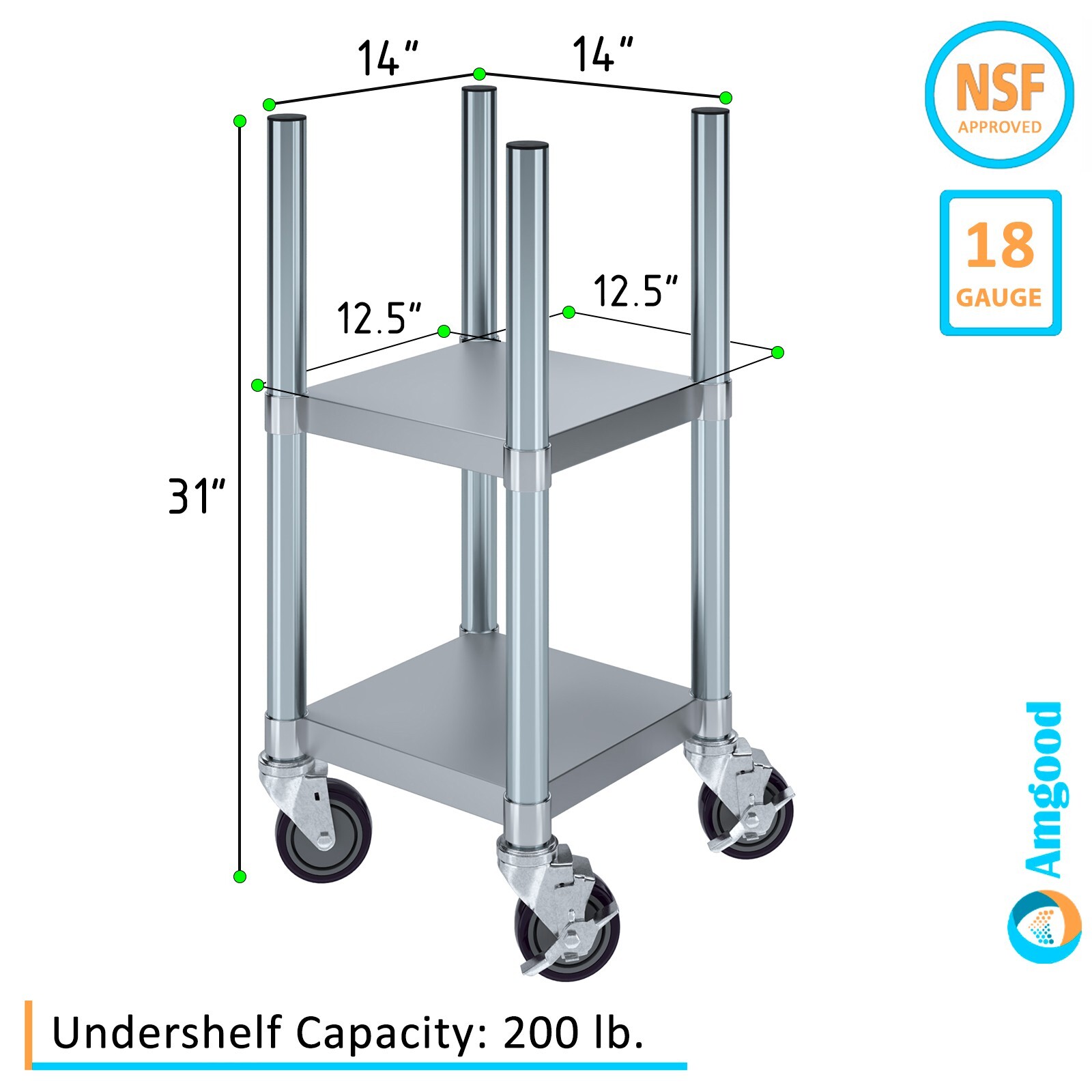 14 in. x 14 in. Stainless Steel Rice Warmer Stand with Wheels
