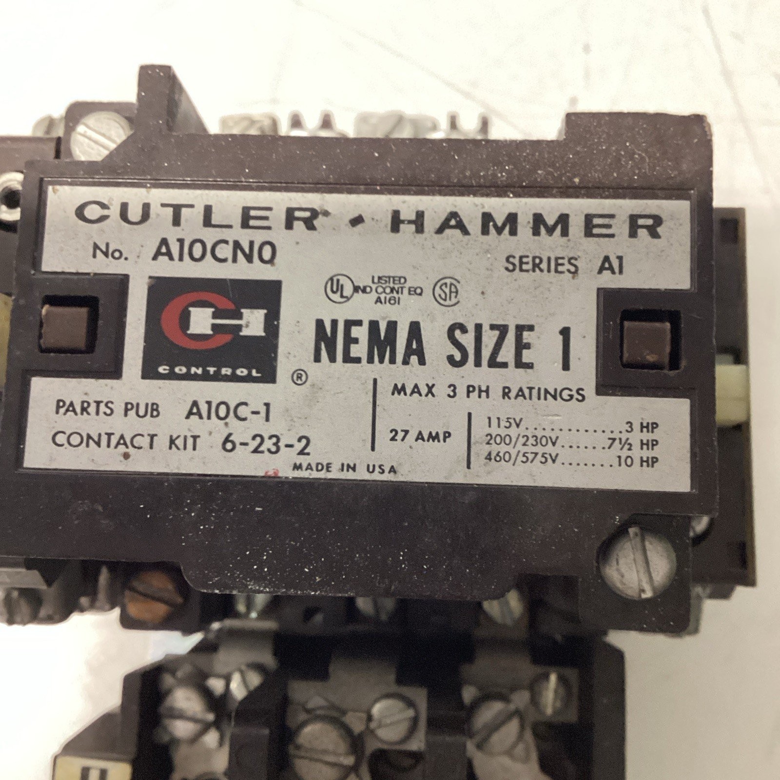 Cutler-Hammer A10CNQ NEMA Size 1 Contactor 120V Coil Series A1 S-754