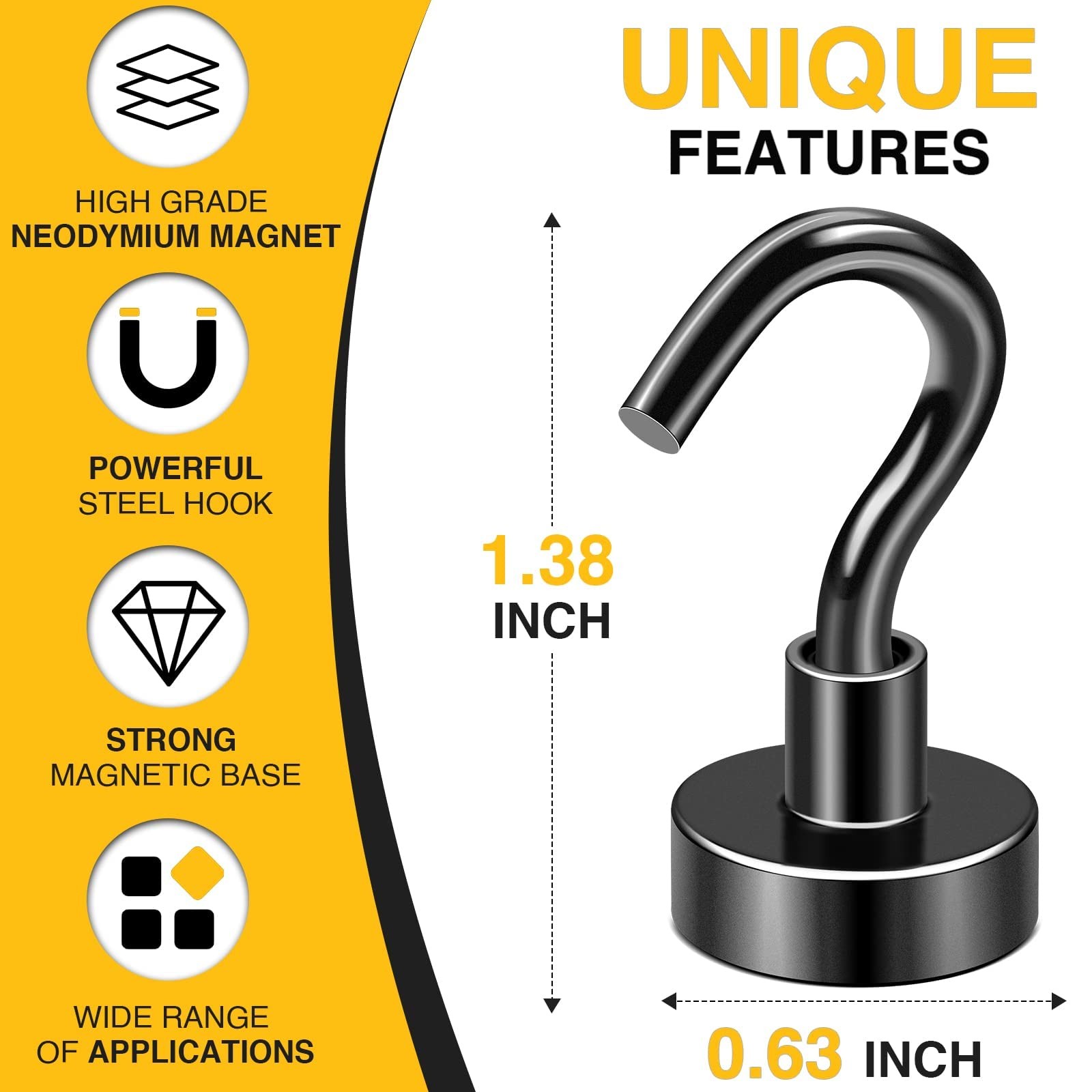 DIYMAG Magnetic Hooks 6pcs 30lbs+ Cruise Essentials 2026 Magnet 0.63in, Black