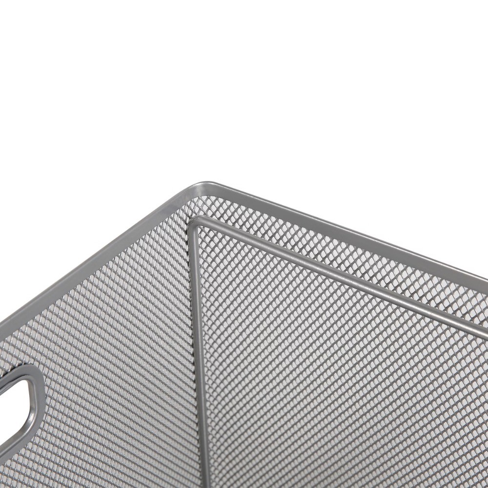 Silver Hanging File Crate 10x14x13.25 Metal Mesh Office Storage Box