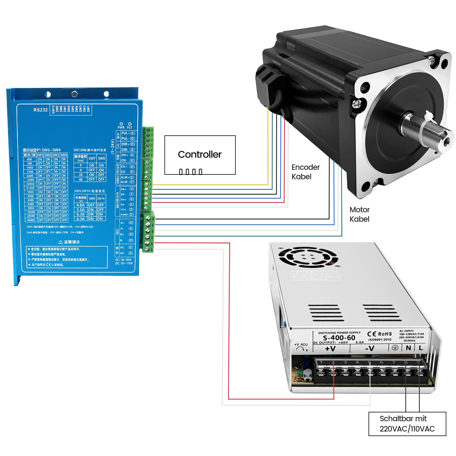 ✅3/5 Axis Nema34/23 Φ8mm Closed Loop Stepper Hybrid Servo Motor Driver Power Kit