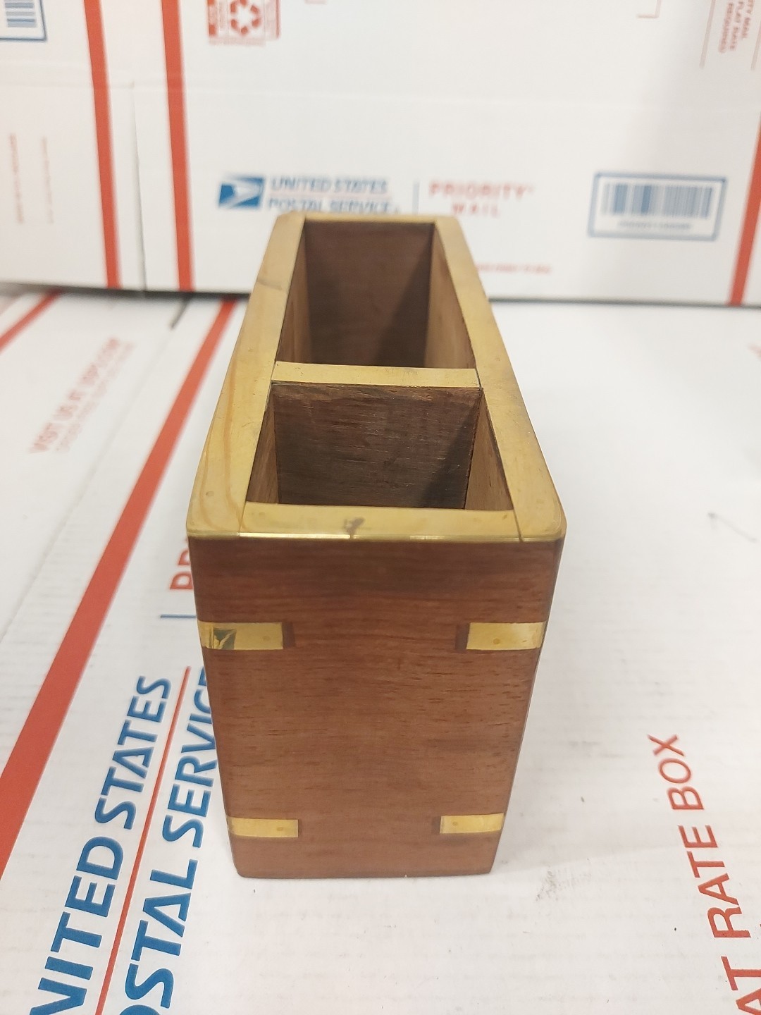 Wooden Pencil Holder Desk Rustic Office Decor Caddys Retro Organizer Wood Brass