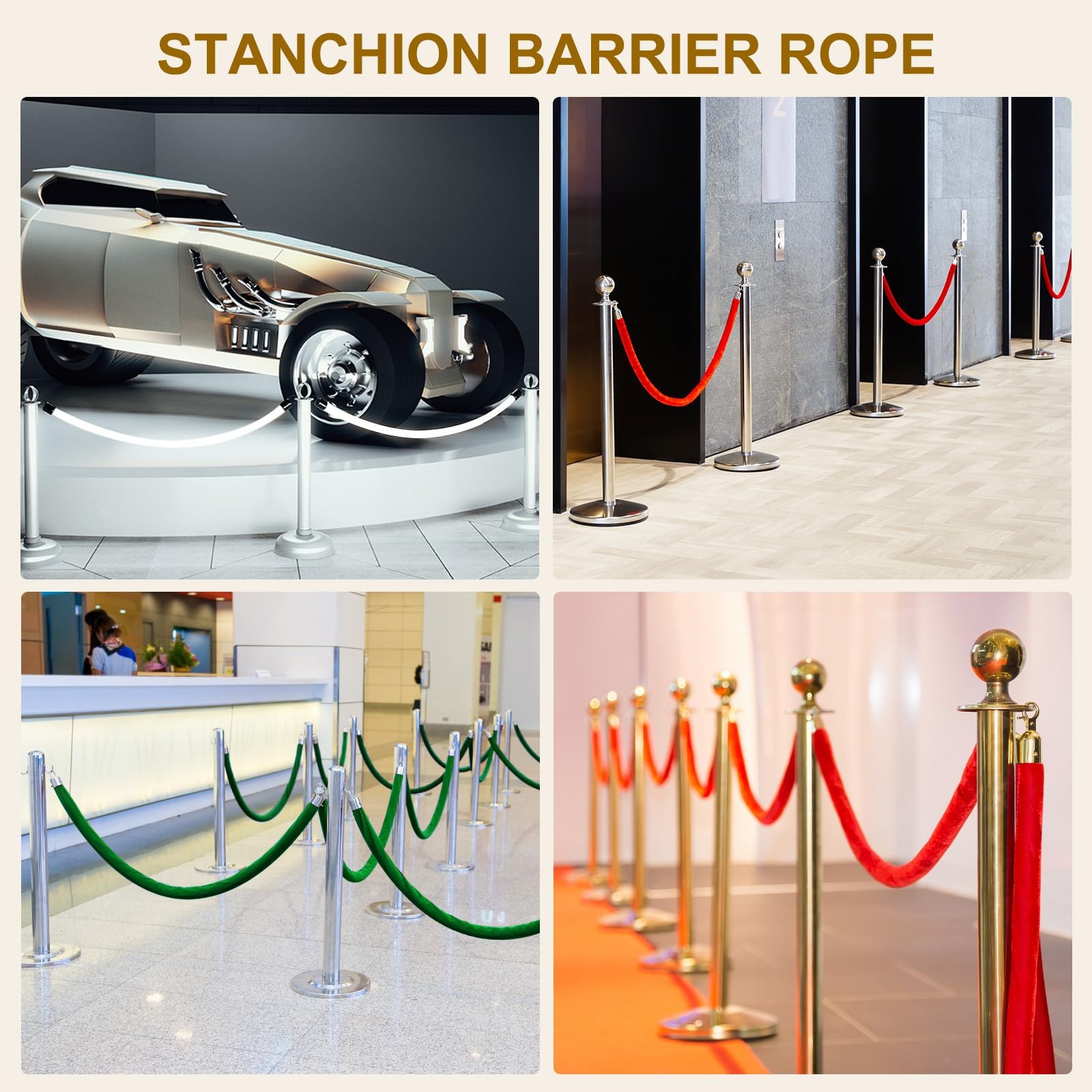 2 Pack Velvet Stanchion Rope 6.6 Ft 2 M Blue Golden Snap Hooks Crowd Control