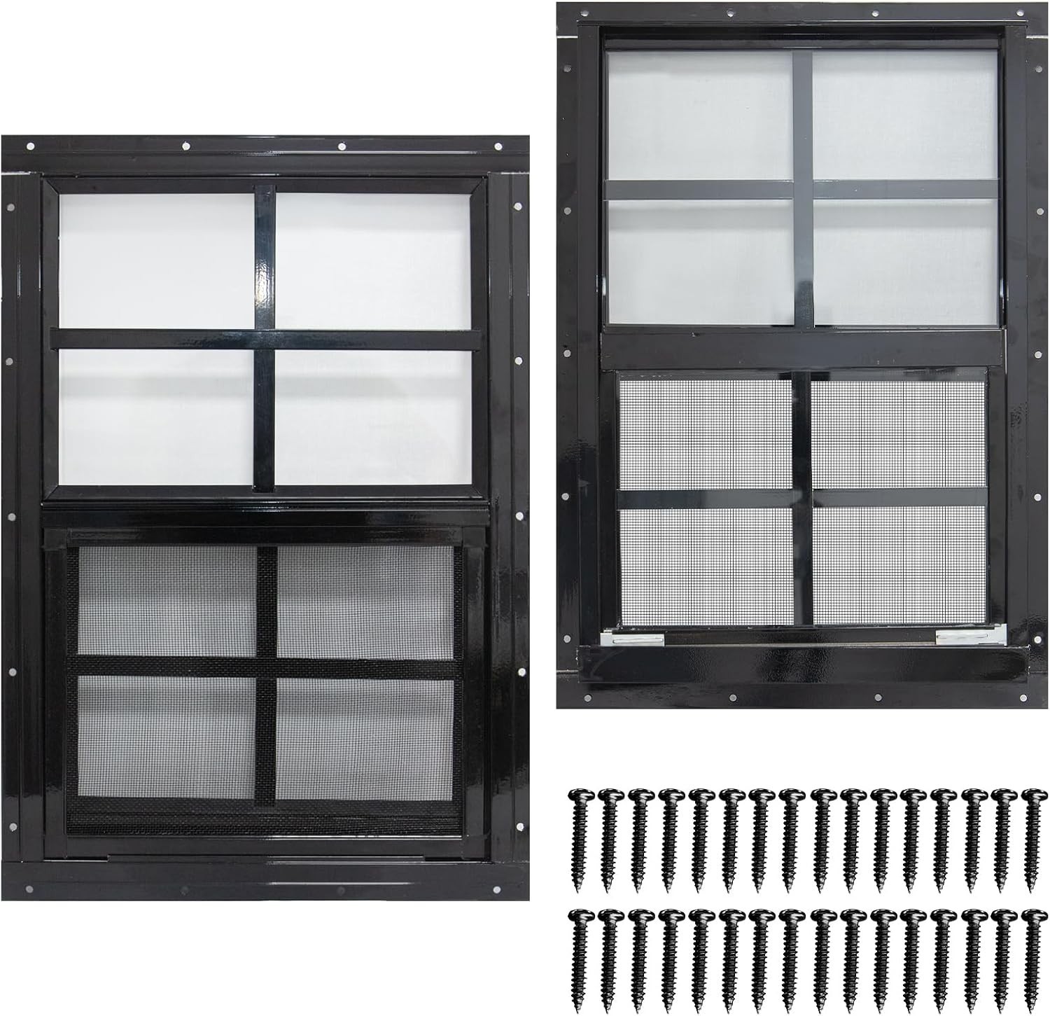 2 Pack Shed Windows with Black Frame, 18x 23 Flush Mount Small Window with Tempe