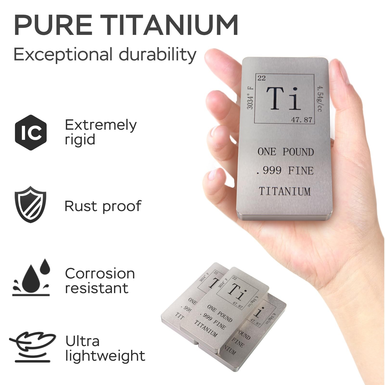 Pure Titanium Bar 1 Pound. 999 Fine Periodic Table Design Ti 1 Pound, silver