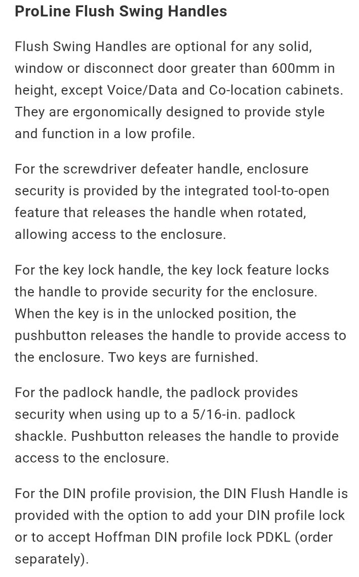 ProLine Flush Swing Handle DIN Profile, 10.67×1.50×1.57 NVENT Hoffman