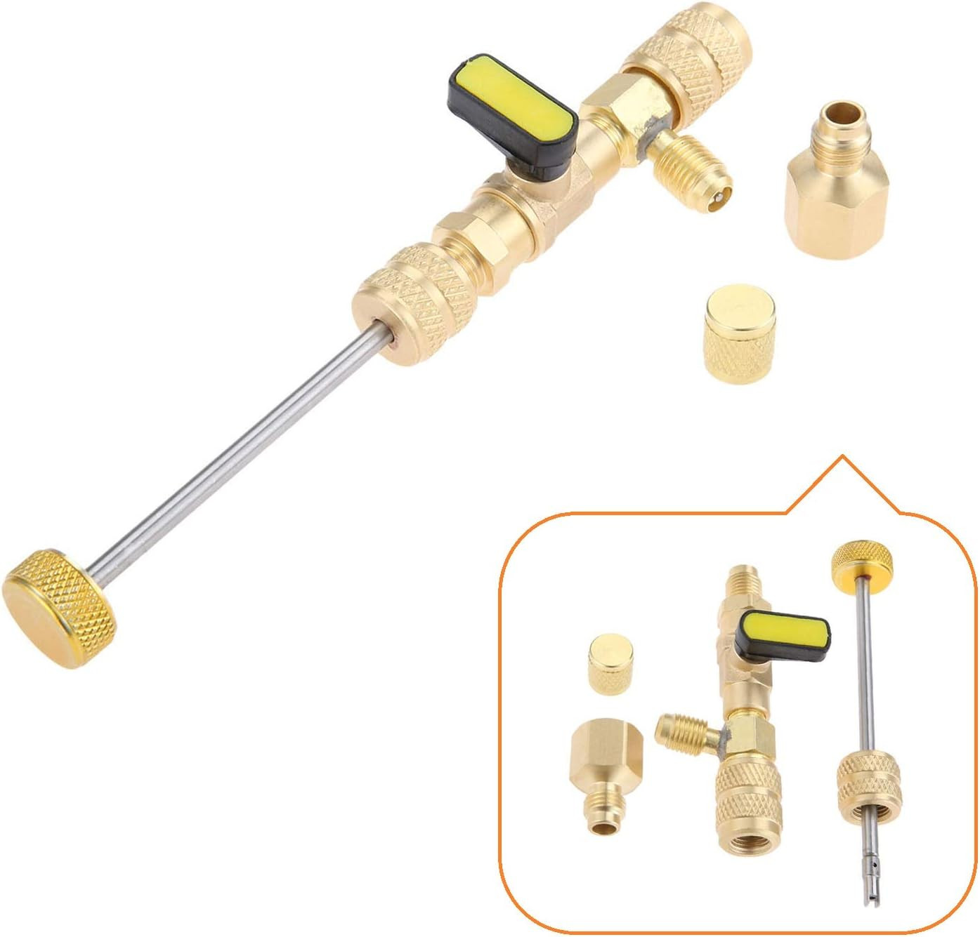 R410A R22 Valve Core Remover Installer Tool with Dual Size SAE 1/4 & 5/16 Port &