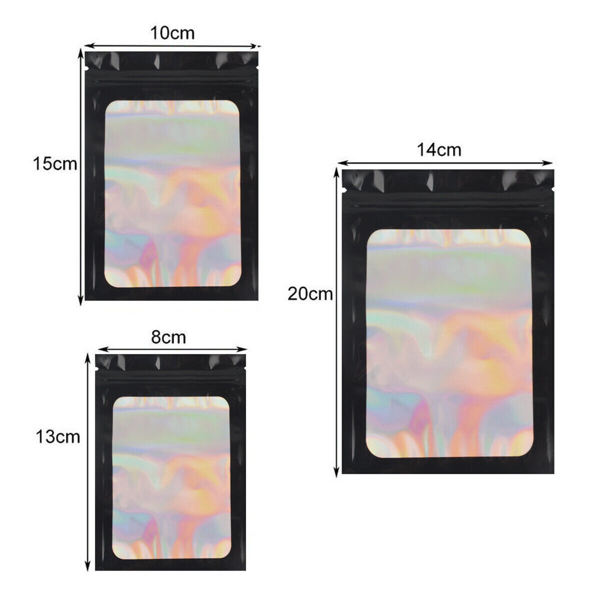 100/200 Holographic Mylar Foil Bags Smell Proof Resealable Zip Pouches Black