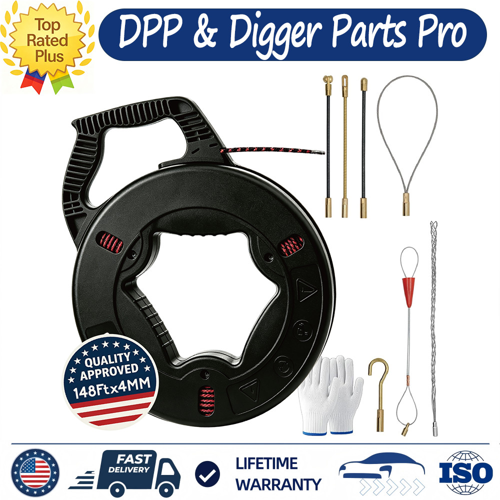 148Ft x4MM Glassfiber Fish-shaped Wire For Pulling Wire & Cable with 7 Adapters