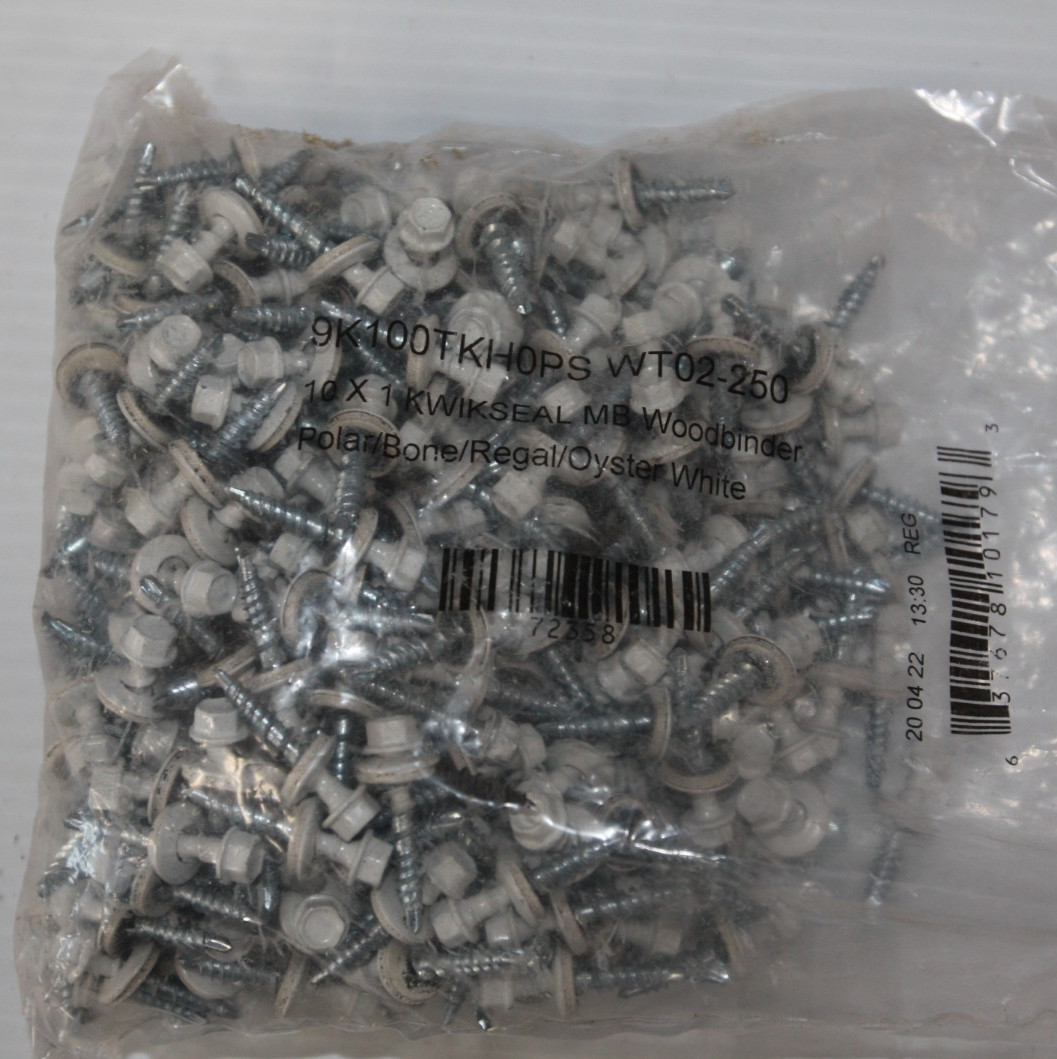 Pole Barn #10 x 1″ Kwikseal Woodbinder Hex Screws, Oyster White, over 2lbs